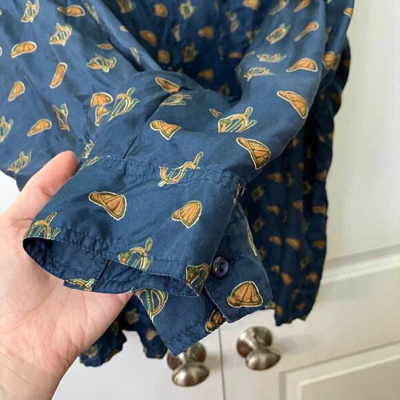 Vintage St. Michael Silk Shirt Mens L  Hunting Equestrian Novelty Print Navy Blu - Picture 5 of 14